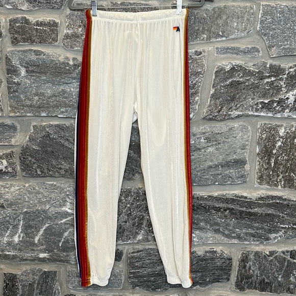 Aviator Nation Relaxed Velvet Jogger White with Colorful Stripes size SMALL - Picture 4 of 12
